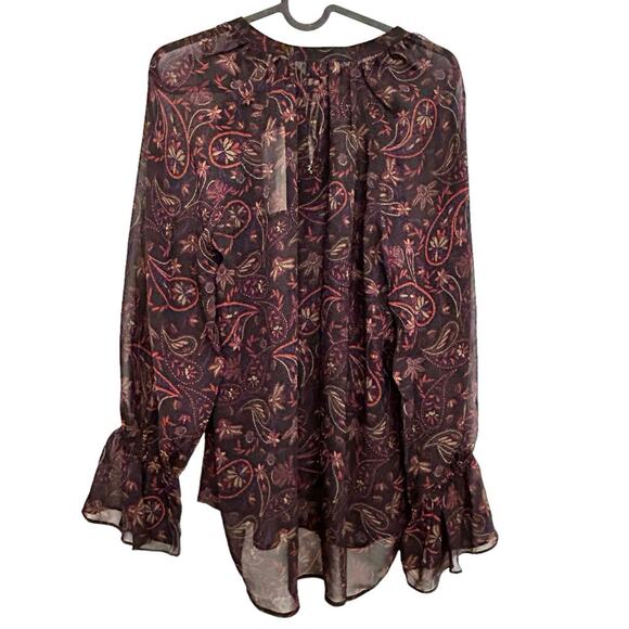 JOIE Cecarina Long Sleeve V-neck Tassel Silk Top caviar multi-Size M‎ - Picture 4 of 6
